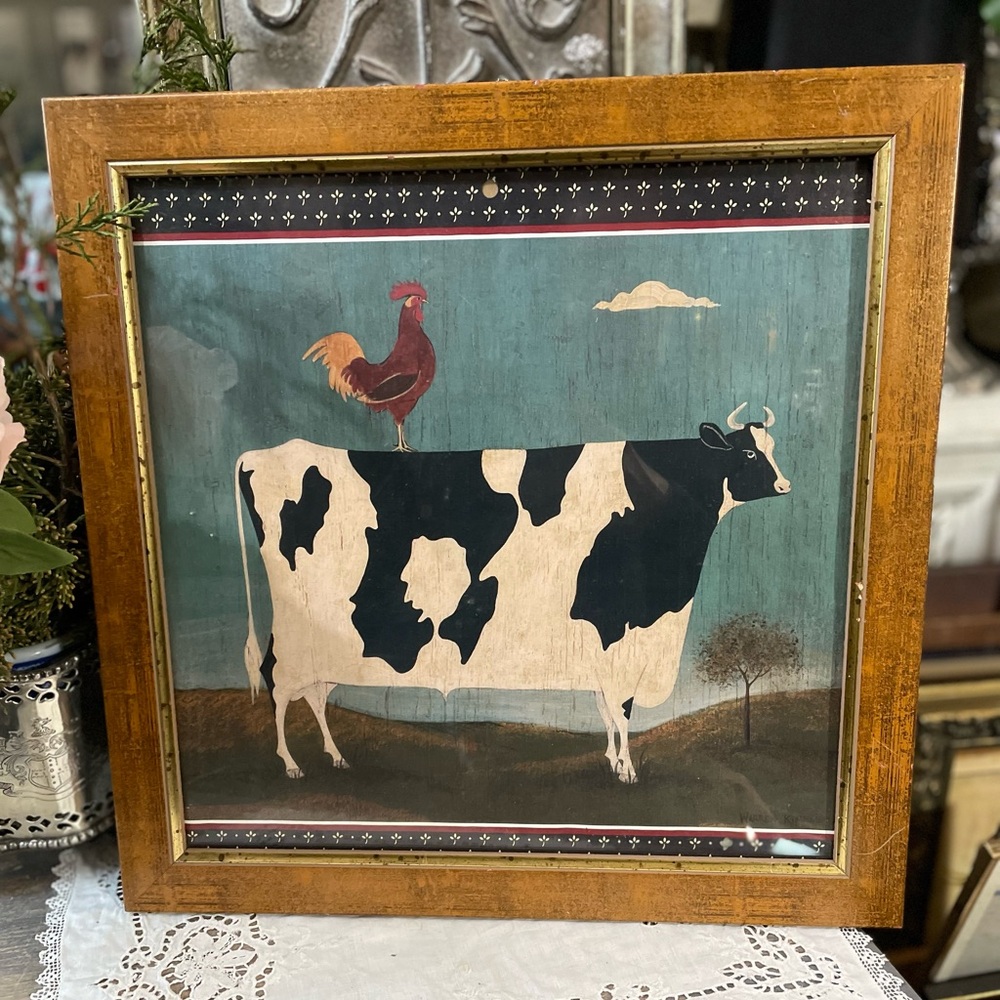 Warren Kimble Framed Art Print Farmhouse Rooster Cow American Flag primitives